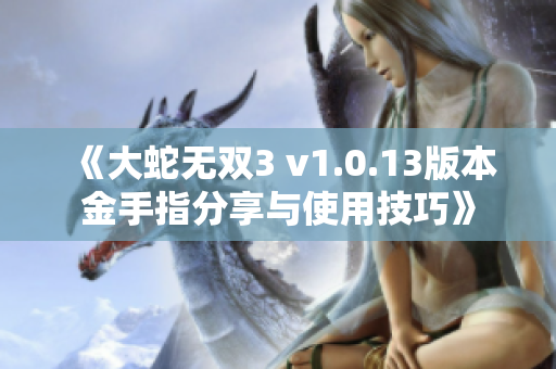 《大蛇无双3 v1.0.13版本金手指分享与使用技巧》